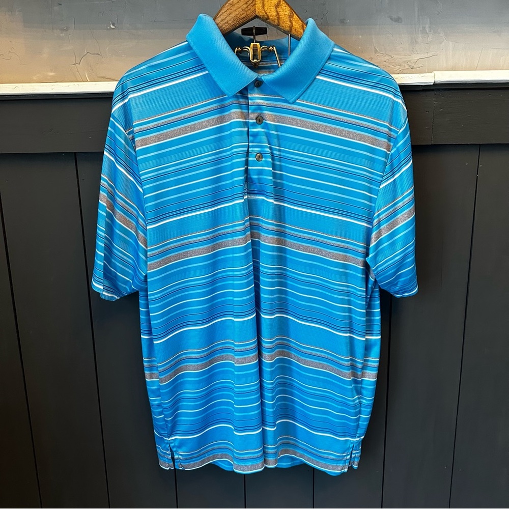 Ben Hogan Men's Blue Stacked Stripe Short Sleeve Golf Polo Shirt Size 2XL‎